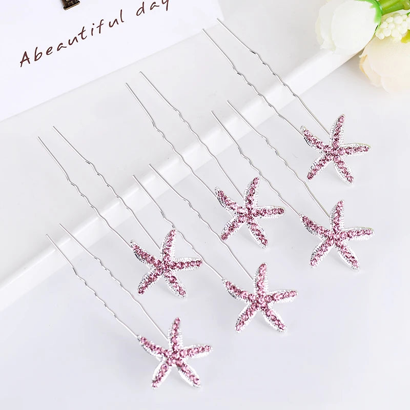 EASYA 6pcs/Set Crystal Starfish Hairpins Hair Ornaments New Fashion Wedding Bridal Bridesmaid Hair Clips Hairwear Accessories