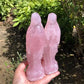 18cm Natural Rose Quartz Madonna Virgin Mary Carving Crafts Healing Stone Fashion Home Ornaments Birthday Gift 1PCS