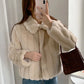 FANIECES Solid Fur Short Coat Winter Women Lapel Button-up Long Sleeve Faux Fur Shaggy Outwear Elegant Korean Overcoat Tops 코트