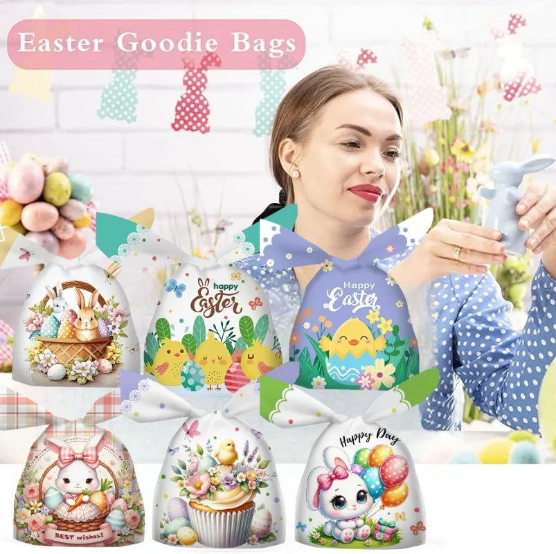 50pcs Cute Rabbit Ear Candy Bags Easter Party Gift Cookie Chocolate Packaging Bag 2025 Happy Easter Party Decoration Supplies