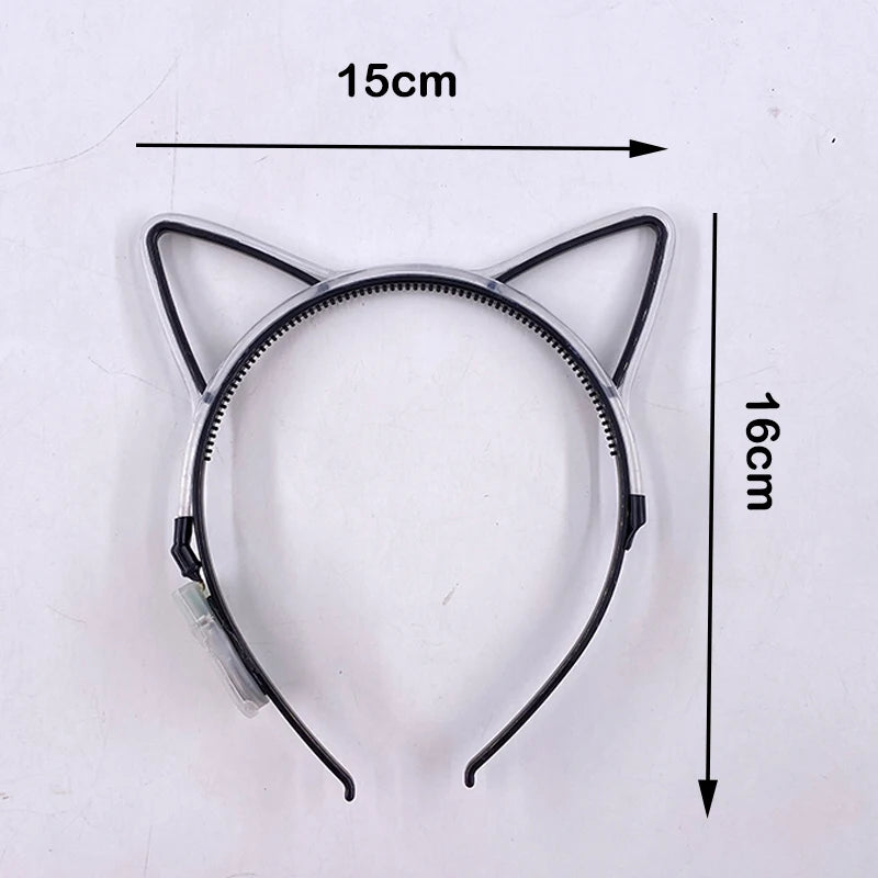 Cat Ears Headband LED Shiny Hair Accessories Cute Bling Hairband Light up Colorful Luminous Hairbands for Party Supplies