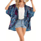 Women'S Summer Beach Kimono Cardigan Floral Print Chiffon Loose Top Bikini Cover Up Sexy Transparent Shawl Oversize Cardigan