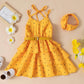 Elegant Little Girl Summer Dress, V Neck Sleeveless Elastic Waist Multi Layer Dot Dress with Wasitbelt Headband 1-6T