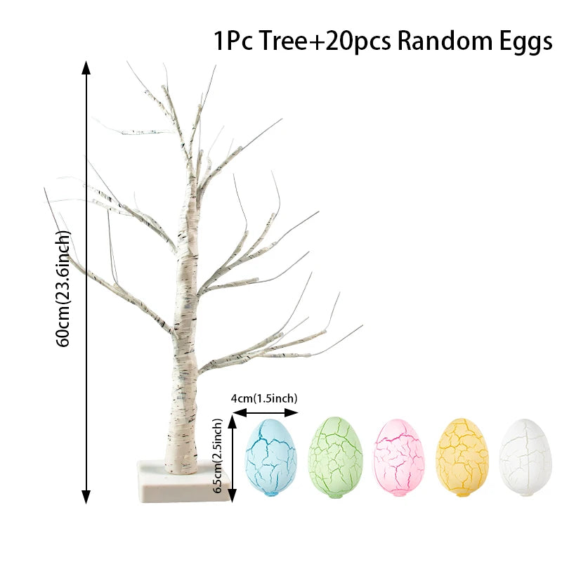 Easter Decorations Lighted Birch Tree with Easter Egg Ornaments for Spring party Tabletop Home decor Easter Party Kids Gifts