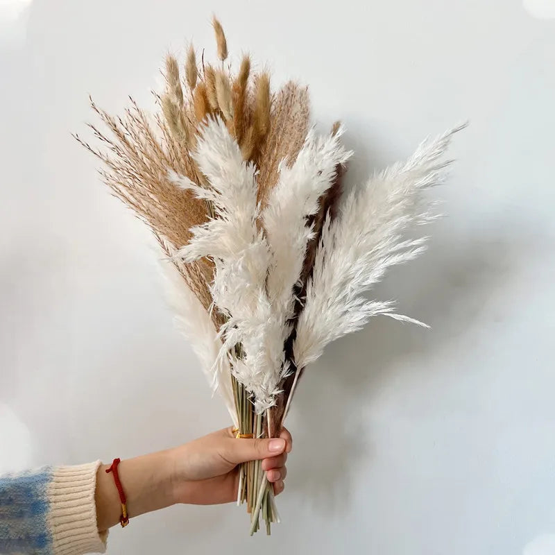 80pcs Dried Pampas Grass Natural Flower Bouquet Set for Photography, Wedding, Event, Office Decoration