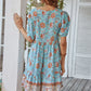 Floral Puff Sleeve Summer Dress Women Casual Loose Ruffle Boho Holiday Beach Sundress Green Vintage Elegant Lace-up Mini Dresses