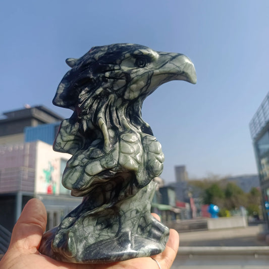 17cm Natural Tree Jade Eagle, Hand-Carved From Quartz Crystal Rough Stone, Mineral, Spiritual Energy, Healing Eagle