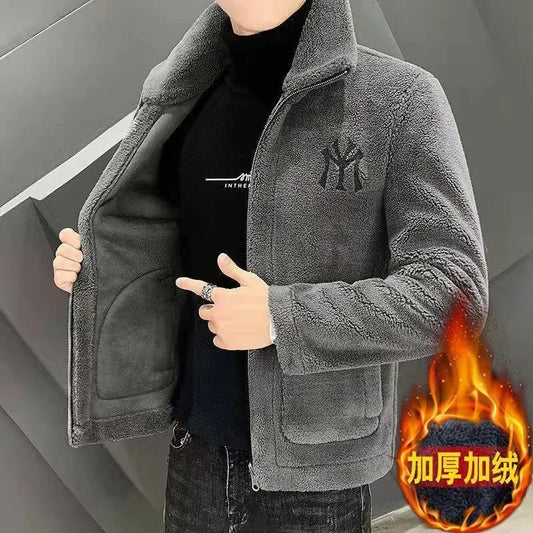 2024 New Hot Selling Autumn/winter Fashion Men's Imitation Lamb Wool Jacket With Collar Thick Wool Jacket Men's Top Coat