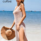 CUPSHE Ivory V-neck Hollow Out Cover Up Woman Swimsuit Sexy Side Split Sleeveless Beach Midi Dress 2023 Summer Dress Beachwear