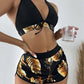 Women 2025 New Bikinis 6 Colors Sexy Halter Bikini 3 Piece Set Leafs Print High Waisted Swimsuit Beach Bathing Suit Size S-XXL