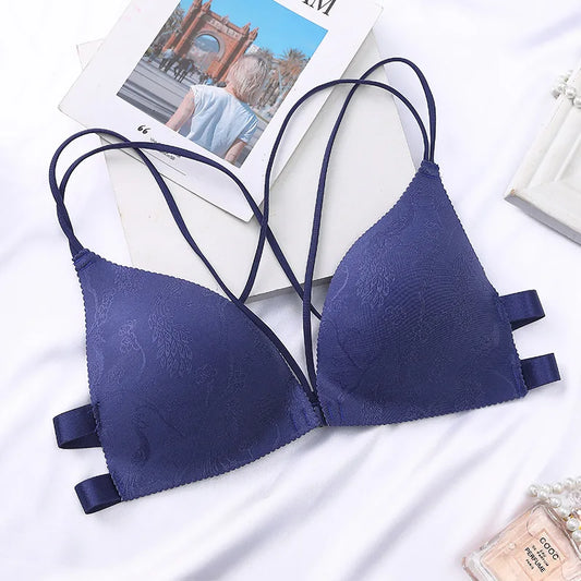 Women Flower Printed Bras Front Buckle Wireless Bralette Sexy Lingerie Comfort Push Up Floral Bras