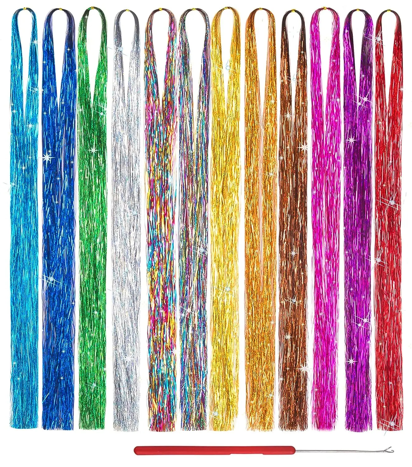 120cm/150Pc  Sparkle Shiny Hair Tinsel Hair Extensions Dazzles Women Hippie for Braiding Headdress Hair Braiding Tools