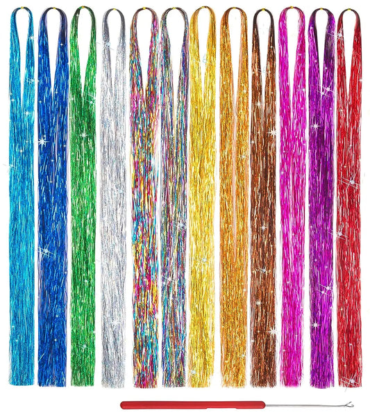 120cm/150Pc  Sparkle Shiny Hair Tinsel Hair Extensions Dazzles Women Hippie for Braiding Headdress Hair Braiding Tools