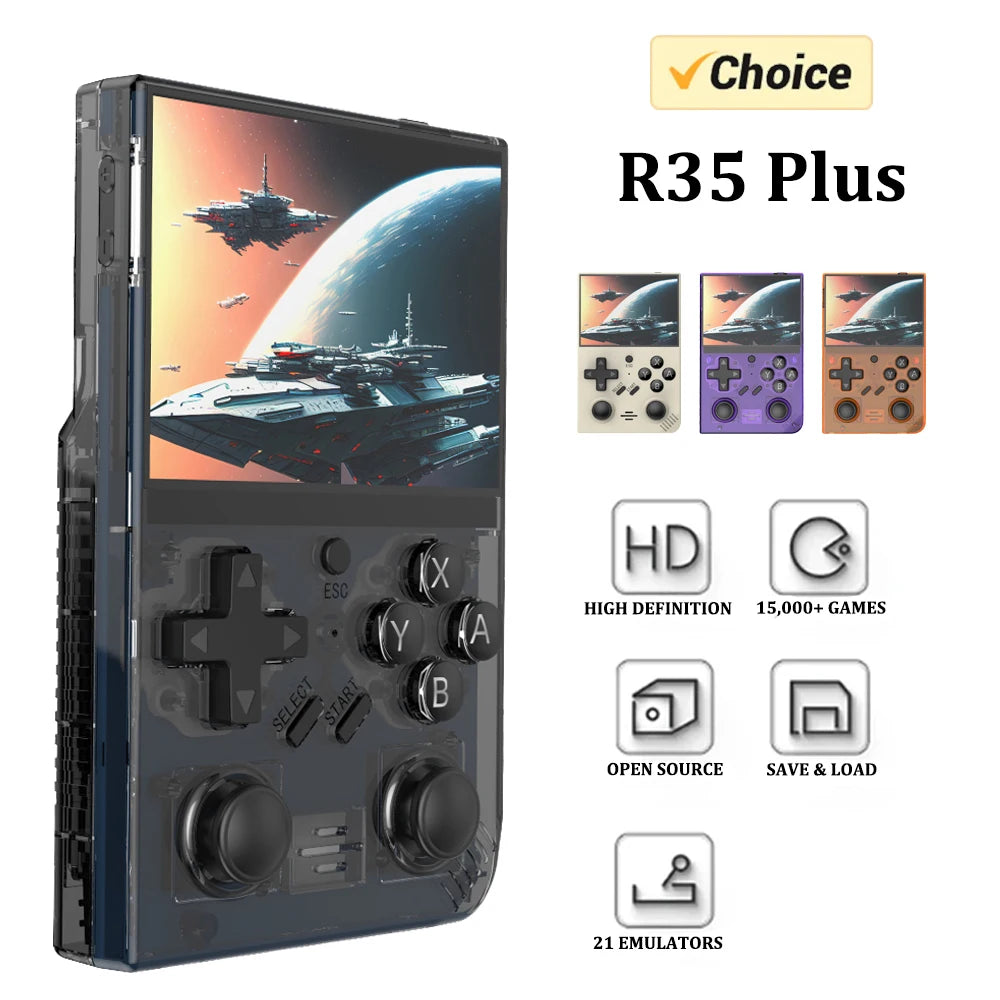 2024 New R35 Plus Retro Handheld Video Game Console Linux System 3.5 Inch IPS Screen Portable Pocket Video Player R36S 64G Games