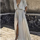 Women Summer Dress deep V neck sexy solid color half sleeve Split Women maxi long Dresses Vestidos JQMY20214