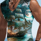 Sailor Suit 3D Ship Print T Shirt Men's Quick Dry Sleeveless Tank Top Oversized Fitness Sports Shirt Men's Design Clothing