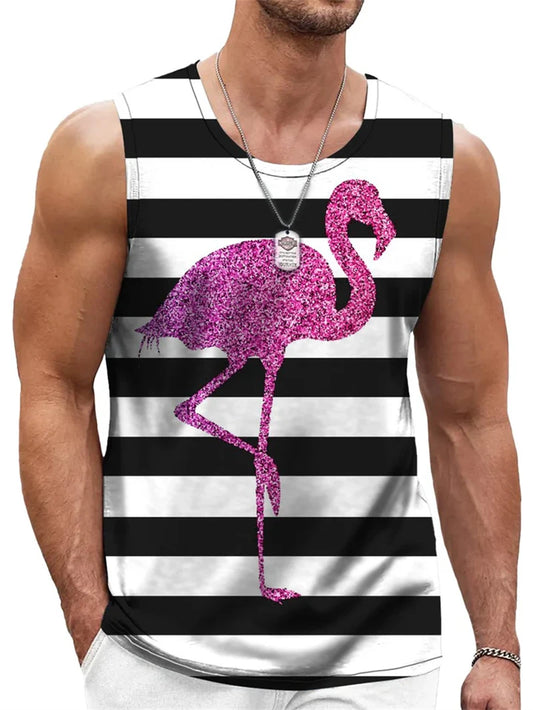 Mens Retro Stripe 3D Printed Tank Tops Fashion Summer Sleeveless Casual Sports Vest Loose Quick Dry Breathable Tees Clothes