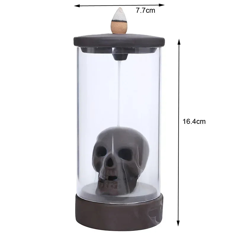 1pc, Ceramic Windproof Waterfall Backflow Led Skull Incense Burner Home Office Tea House Decorate Halloween Skull Decoration