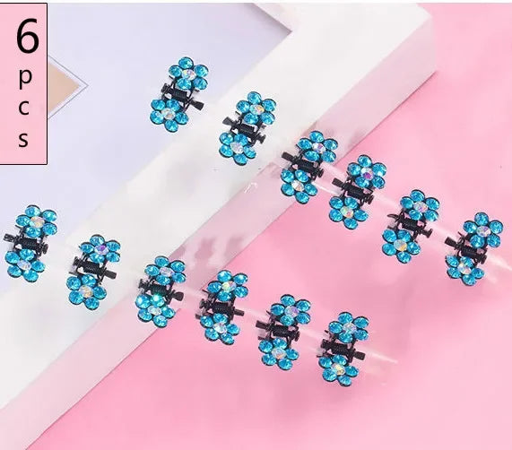 6Pcs Mini Hair Clips No-Slip Clips Rhinestone Hair Clips Metal Clamps Mix Colored Flower Hair Accessories for Women Girls