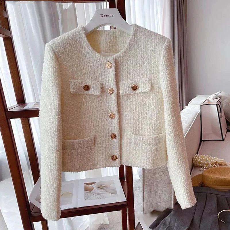 2024 New Autumn Winter Short Woolen Coats Women Korean Fashion  Long Sleeve Temperament Casual All-match Tops Femme Outerwear