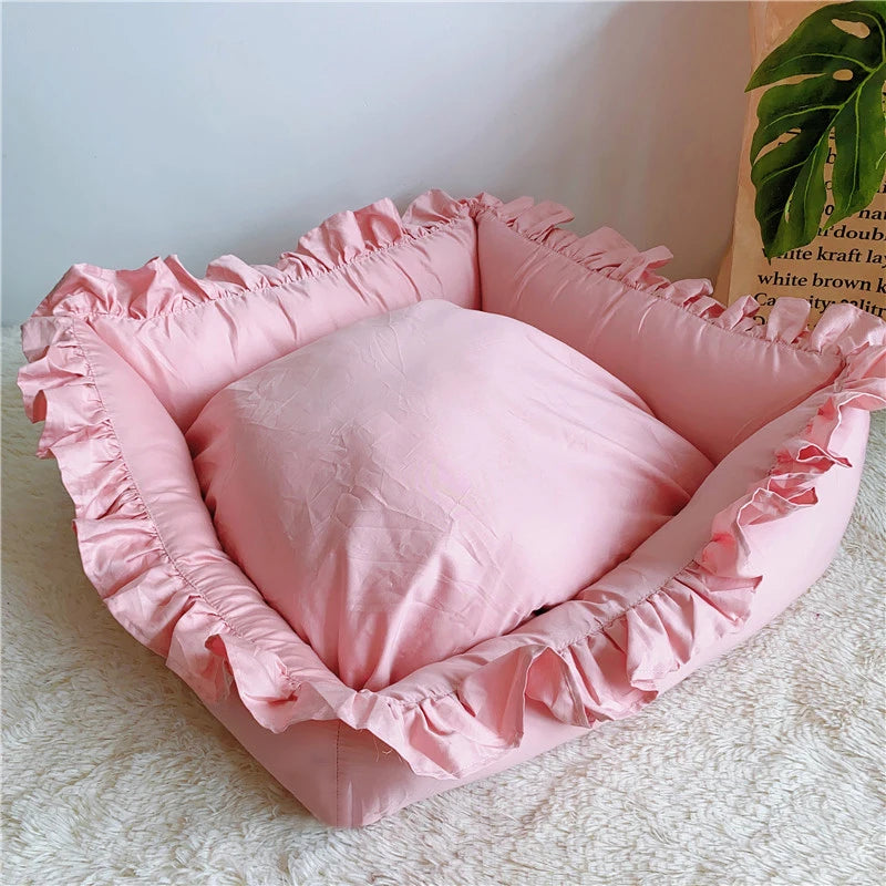 Cute Lace Puppy Square Sleeping Mat Bed Cat Sofa, Warming Dog Beds without Pillow, Washable Pet Bed with Breathable Cotton