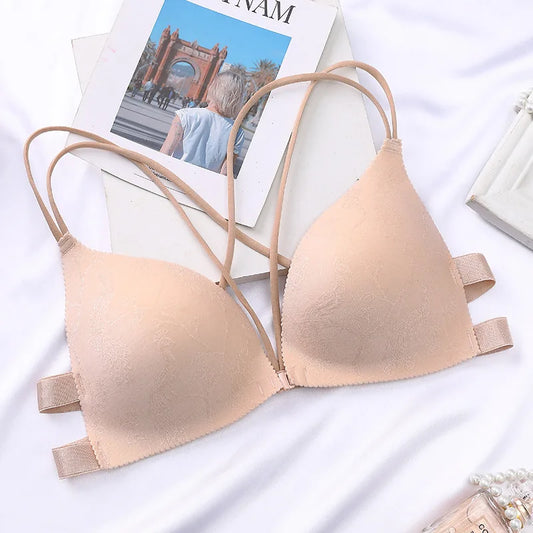Women Flower Printed Bras Front Buckle Wireless Bralette Sexy Lingerie Comfort Push Up Floral Bras