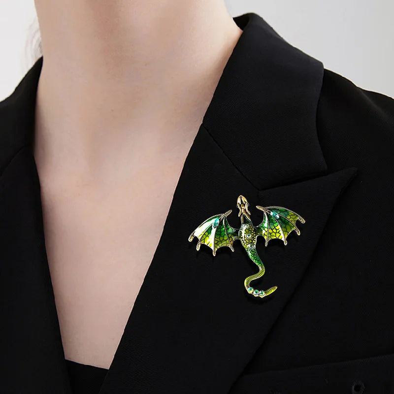 Creative Enamel Dragon Brooches For Women Men Fashion Rhinestone Flying Legend Animal Party Brooch Clothing Lapel Pins Gifts