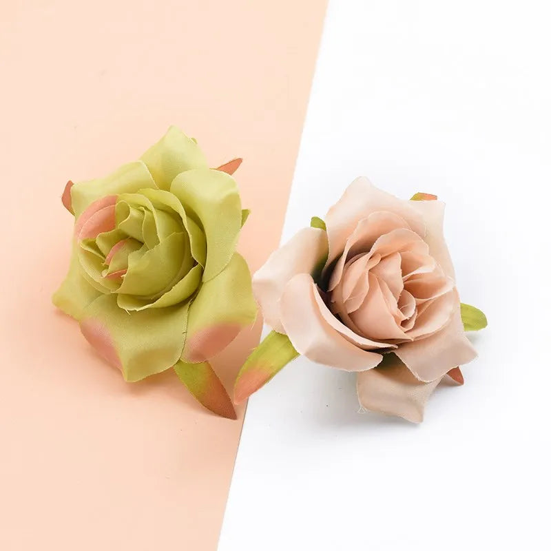 10Pcs 6CM Silk Roses Head Decorative Wedding Home Decoration Accessories Diy Christmas Wreath Fake Plants Artificial Flowers