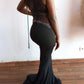 Znaiml Elegant Celebrities Evening Maxi Dress Women's Black Mesh Rhinestones Crystal Birthday Party Trumpet Mermaid Robe Luxury