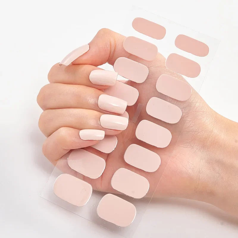 1pc Nail Art Pure White/Black/Nude  Semi Cured Gel Nail Stickers Long-lasting Cream Nail Strips Patch Slider UV Lamp Cured Decal