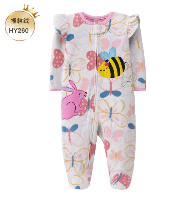 Baby Pajamas Zipper Fleece Newborn Girls Romper Warm Winter Underwear One Piece Overalls Boys Outfits Truck Infants Clothes