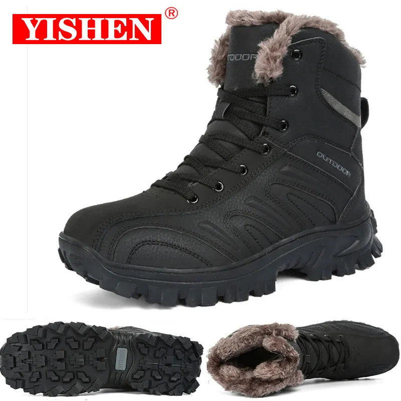 YISHEN Snow Boots Men Hiking Shoes Outdoor Winter Warm Plush Men Shoes Footwear Work Boots Bottes De Neige Pour Homme Size 40-48