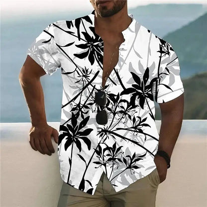 2023 Summer Animal Crane Men's Hawaiian Shirt 3d Plant Floral Print Plus Size Beach Flower