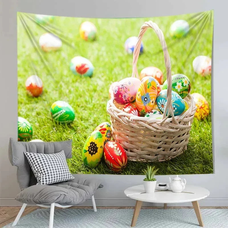 Happy Easter Egg Tapestries Aesthetic Dormitory Wall Hanging Cloth Home Decoration House Bedroom Living Room Background Cloth