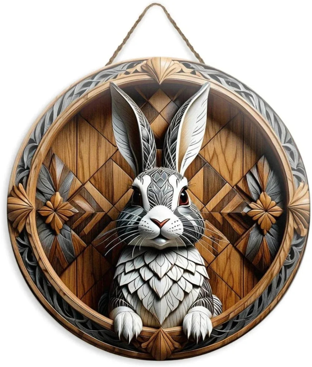 Round Wooden Sign Easter Bunny Art Logo Decoration, Suitable for Bar Home Living Room Room Courtyard Wall Decoration