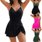 Women Summer Tankini Swimsuit Dress Solid Sleeveless Bikini Bathing Suits Female V-Neck High Waisted Skirt Beachwear Monokini