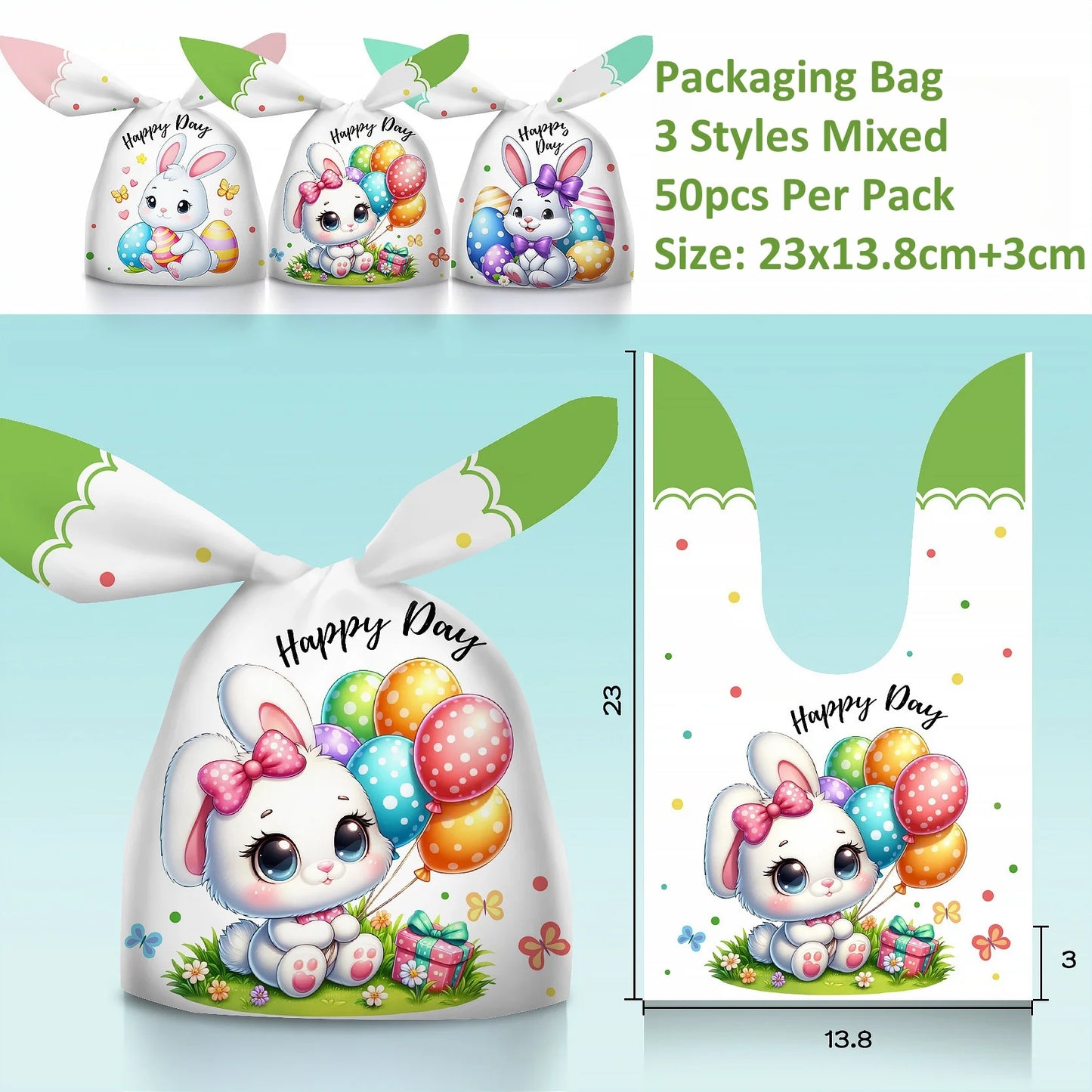 50pcs Cute Rabbit Ear Candy Bags Easter Party Gift Cookie Chocolate Packaging Bag 2025 Happy Easter Party Decoration Supplies