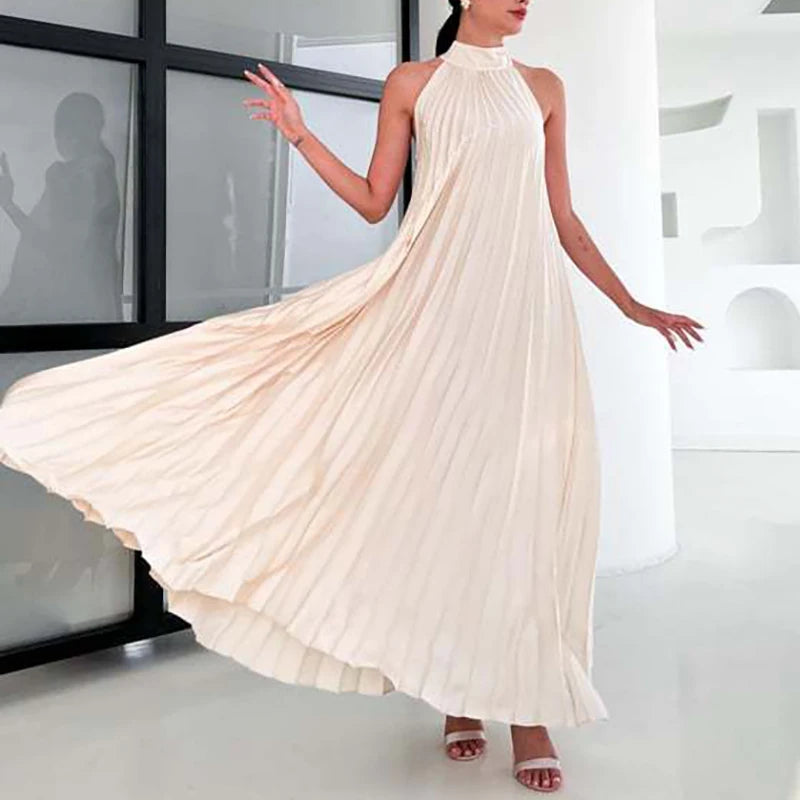 Women Sexy Off Shoulder Gala Dress New 2025 Elegant Solid Swing Loose Party Dress Spring Female Halter Slim Banquet Long Dress