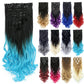 Curly Synthetic Black To Blue Clip in Hair Extensions Full Head Ombre Hair Pieces Extension Cheveux Clip Naturel