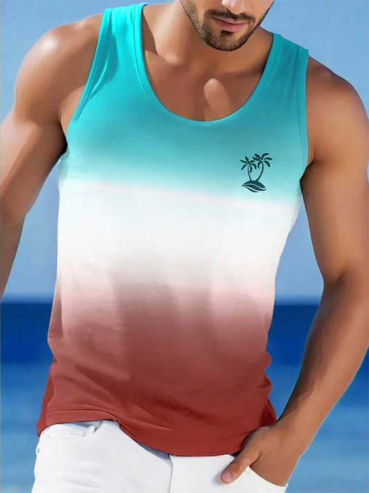 Summer Daily Casual Men's Tank Top Hawaiian Style Fish Print Men's Tank Top Seaside Party Men's Fashion Sleeveless T-shirt