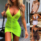 Green Neon Dress Women Sexy Sheer Mesh Mini Bodycon Summer Dress Transparent Sleeveless Night Dress Club Party Cover Ups платье