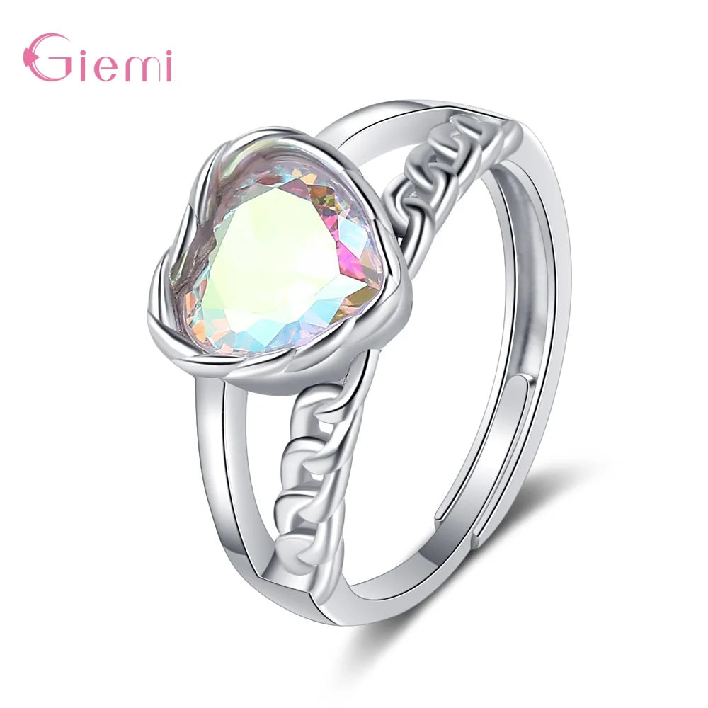 925 Sterling Silver New Arrival Colorful Heart-shaped Youthful Smart Wedding Rings Jewelry Gift For Women Girls