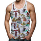 Car Dinosaur Pattern Tank Tops For Men Coconut Tree 3D Printed Tees Summer Casual Loose Tops Street Sports Round Neck Vest