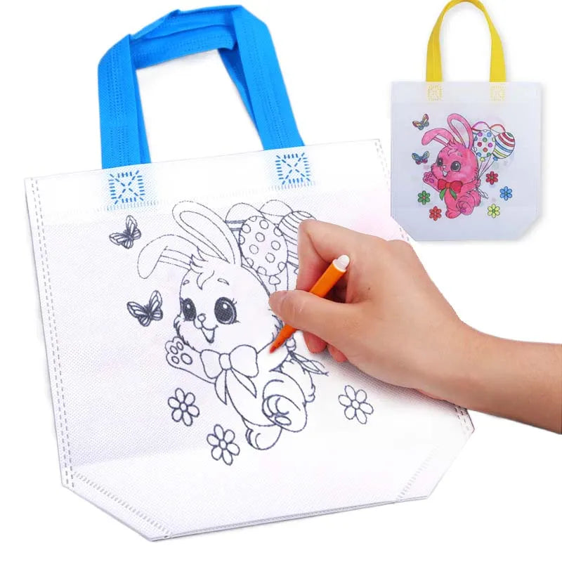 5/10pcs Festival Gift Bags Non Woven Fabric Christmas Halloween Easter Double Sided Graffiti Party Festival Tote Bag TMZ