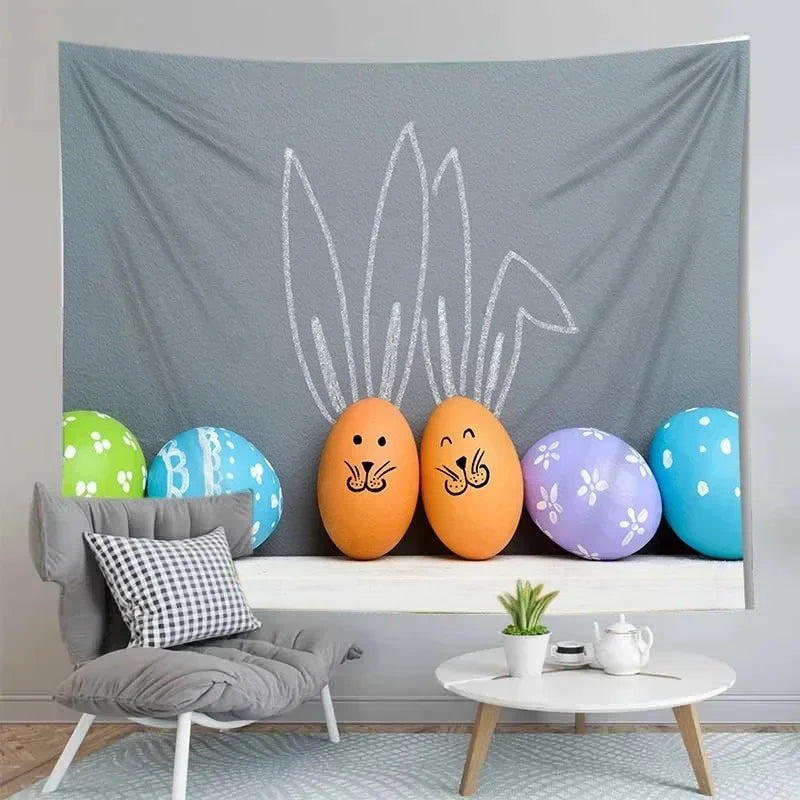 Happy Easter Egg Tapestries Aesthetic Dormitory Wall Hanging Cloth Home Decoration House Bedroom Living Room Background Cloth