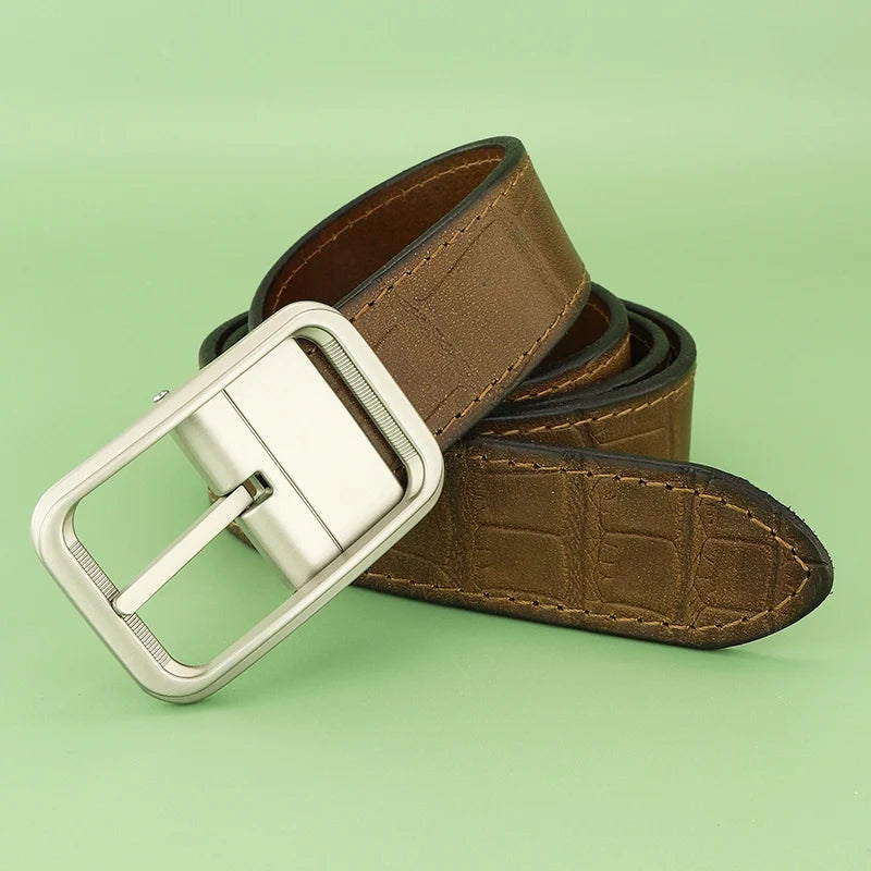 Luxury Pin buckle designer belts top cow grain leather men Khaki 3.3cm high quality young men fancy vintage cowboy ceinture homm