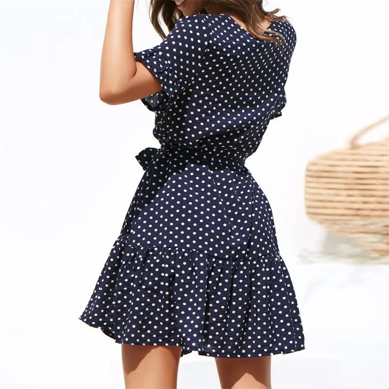 Women Summer Dress Maternity Beach Chiffon Dress Pregnancy Casual Short Sleeve Polka Dot Dress Boho Mini Sundress Vestidos