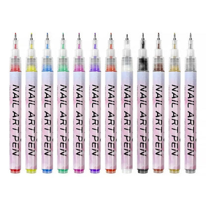 12pcs/Set Nail Art Graffiti Pen Nail Marker Drawing Abstract Lines Fine Detail Floral Design Waterproof Nail Painting tools