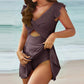 Women's One-piece Sexy Fashionable Ruffle Cross Hollow Out Skirt Beach Solid Color Block Swimsuit With Chest And No Steel