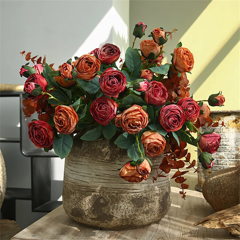 5 Heads Coked Rose Branch Retro Fake Flowers Wedding Party Decoration deco mariage fleurs artificielles wreath